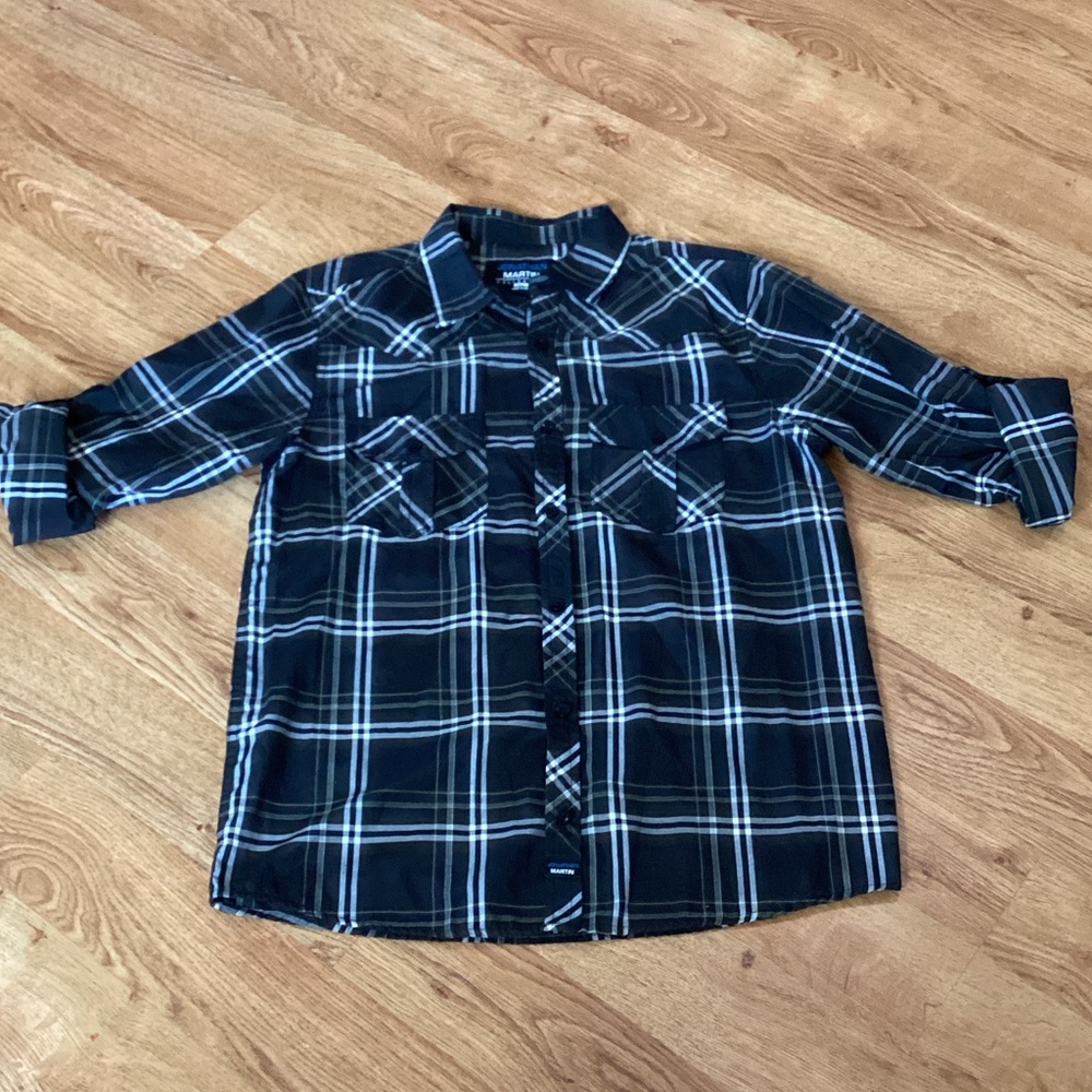 Jonathan Martin Navy Plaid Button Down Shirt